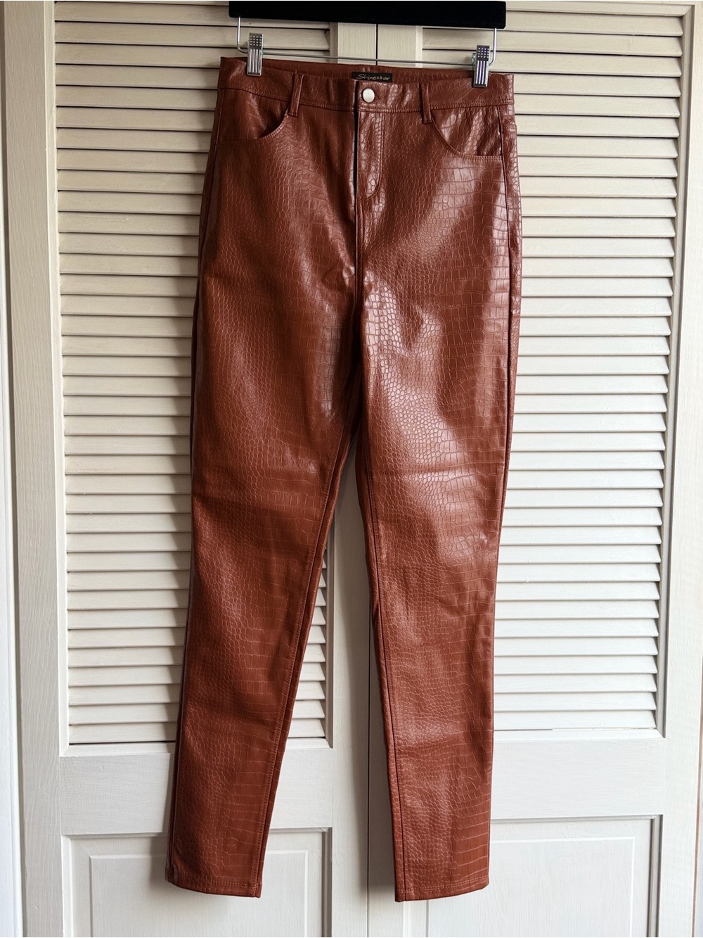 Shinestar vegan leather Croc High-Rise Skinny Pants - Brown
